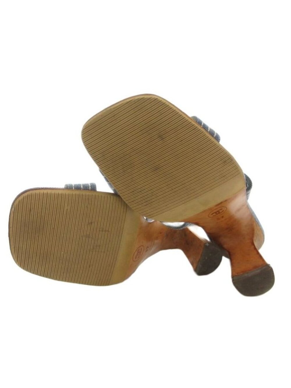 Chanel Coco Mark Denim Mule Heel Sandals Square Toe Canvas 37 Blue GV GY62 - Picture 6 of 8